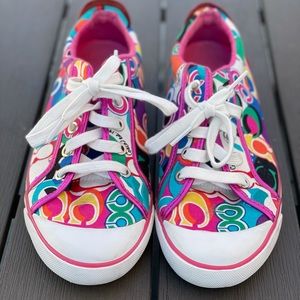 PINK Rainbow COACH “Barrett” canvas sneaker.